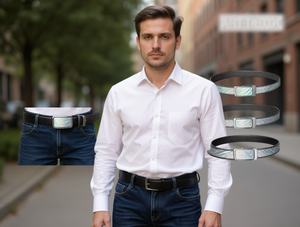 Cinturón Casual de Metal para Hombre con Hebilla de Aleación de 4.0cm, Patrón Aurora y Borde Biselado - Product Image 2