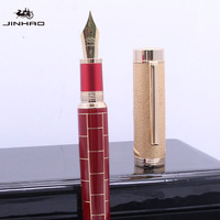 Jinhao Wudao Buddha Tathagata stylo plume élégant rouge doré sculpté Design ergonomique avec capuchon rotatif stylo à encre d'écriture