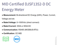 Compteur d'énergie CC bidirectionnel DJSF1352-D MID avec RS485 Modbus pour PV et VE