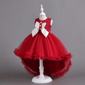 Childrens Red Tulle Ball Gown Dress With <b>Large</b> <b>Bow</b> Sweetheart Neckline Flower Girl Dress - Product Image 1