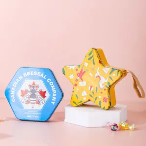 वैनजॉइन प्यारा डिज़ाइन नीला पीला सितारा अद्वितीय आकार का रंगीन कैंडी कुकी खाद्य भंडारण कंटेनर टिन बॉक्स