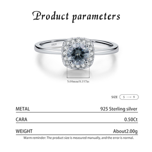 Real <b>925</b> Sterling <b>Silver</b> Fashion Elegant Geometric Grey Moissanite Halo <b>Rings</b> for Women Girls Party Fine Jewelry - Product Image 4