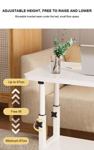 Table de chevet pliable et réglable en hauteur pour hôpital et famille, bureau mobile pour ordinateur portable avec rangement, MDF+Métal 60-90CM - Product Image 4