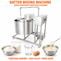 Mélangeur de pâte pour tempura avec fouet, capacité de travail de 100 litres, moteur de 1,5 kilowatt, réservoir en acier avec enveloppe chauffante