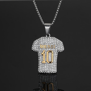 Hip Hop Iced Out Zircon Jersey sepak bola Nomor <span class=keywords><strong>10</strong></span> perhiasan Fashion liontin 316 kalung Stainless Steel untuk pria wanita grosir - Product Image 6