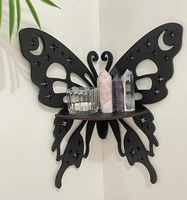 Étagère murale papillon en bois noir faite à la main, découpe lune et étoile, étagère flottante multifonction moderne, support mural de présentation