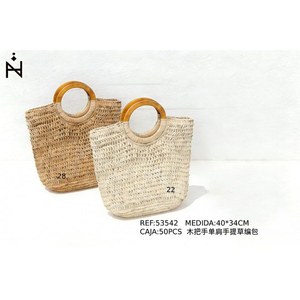 Sac en paille tressé avec poignée en bois, 40x34 cm, sac à bandoulière pour femme, sac de plage d'été - Product Image 3