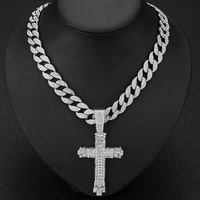 Chaîne cubaine de 15 mm de largeur avec pendentif croix à grosse boucle en alliage et strass hip-hop