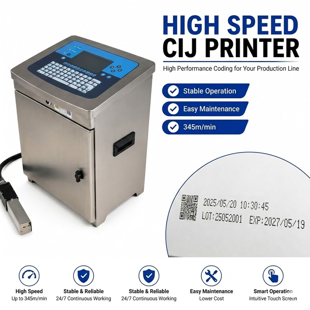 New Generation Automatic CIJ Printer High Speed 360 Degree Rotating Coding Machine for Plastic Bags Line High Productivity
