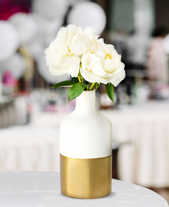 Luxury White and Gold-dipped Bouquet Cylinder Tall Ceramic Hydroponics Flower <strong>Vase</strong> <strong>for</strong> Centerpiece Wedding Decor - Product Image 2