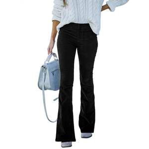 2025 pantalons évasés en velours côtelé rétro pour femmes XX-Large noir avec taille élastique et bas de cloche pantalons de survêtement respirants taille 3XL - Product Image 2