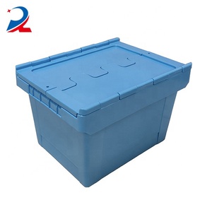 Colorful Stacking <strong>Plastic</strong> Round Trip Totes <strong>Attached</strong> <strong>Lid</strong> Tote Box <strong>Crates</strong> Size 600*400*300mm - Product Image 2