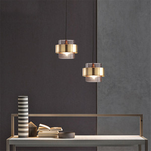 Luminaire suspendu en verre créatif postmoderne nordique, chambre à coucher, design, cadre en fer LED, hauteur réglable, finition dorée - Product Image 3