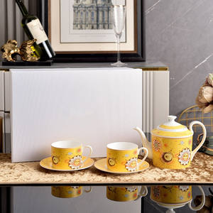 Juego de Té de Porcelana China, Diseño de Limonero Amarillo, Estilo Europeo, Taza de Café, Tetera, Azucarera, Lechera - Product Image 1