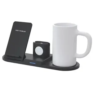 2024 New Product 4 in 1 Wireless Charging Stand Dock Office Desk Cup Heater Coffee Mug Warmer Wireless Charger for iPhone