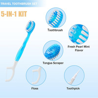 Brosse à dents de voyage mini 5-en-1 avec dentifrice, gratte-langue, fil dentaire et cure-dents pré-encollés – Brosse à dents jetable OEM