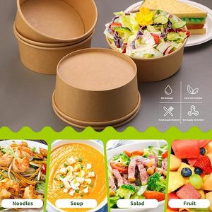 Compostable dùng một lần các tông đưa ra container thực phẩm kraft giấy súp salad Ramen bát với nắp rõ ràng - Product Image 2