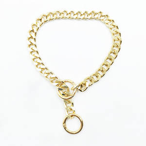 Accesorios para mascotas Collar de perro grande de Metal dorado ajustable Cadena de doble círculo P Patrón sólido Collar para caminar de Bulldog francés - Product Image 4