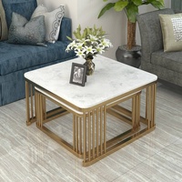Table basse de salon pliable et mobile, gain de place, ensemble de 2 tables basses, cadre en acier inoxydable doré moderne, marbre