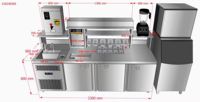 Comptoir de bar commercial personnalisé en acier inoxydable avec station de préparation de boissons, refroidissement par air, double température (réfrigérateur/congélateur) pour bars à thé au lait