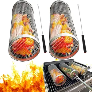 304 Stainless Steel Rolling Grilling Basket Grill Accessories Grill Basket