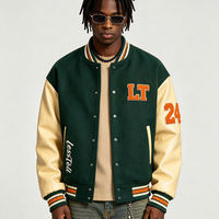 Veste universitaire OEM avec lettres en chenille, appliques florales, manches effet cuir, logo personnalisé, veste de baseball pour homme