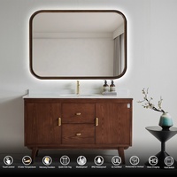 Miroir de salle de bains rétroéclairé par LED de mur de cadre en bois solide rustique de rectangle avec le miroir de vanité de salon de décor de lumières