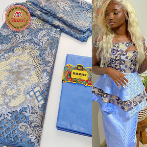 <span class=keywords><strong>Tissu</strong></span> en maille africaine bleu ciel avec Bazin Rich, matériau <span class=keywords><strong>jacquard</strong></span> original pour les femmes nigérianes, mariage, mariée, dentelle en tulle - Product Image 1