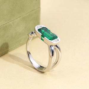 Messi Jewelry MSR-1898 925 <b>Silver</b> <b>Emerald</b> Cut <b>Emerald</b> <b>Ring</b> Women's Vintage Style Rhodium Plated May Birthstone Engagement <b>Ring</b> - Product Image 5