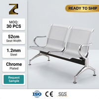 Chaise d'attente rembourrée pour 2 personnes, siège en PVC, structure en acier laminé à froid chromé électrolytique, pour aéroport, clinique, sièges en rangée, vente en gros