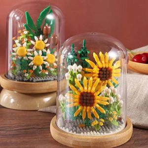 Girasol en Cúpula de Cristal, <span class=keywords><strong>Ramo</strong></span> de Rosas, Juguetes de Ladrillos de Ensamblaje Artificiales DIY con Caja de Acrílico, Mini Bloques de Construcción de Flores - Product Image 4