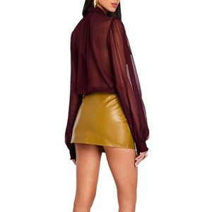 Wholesale Custom High Collar Knitted Top with Pussy Bow Sheer <strong>Blouse</strong> for Women Summer <strong>Smart</strong> Casual Wear - Product Image 3