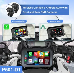 Sunway GPS Navigator para motocicleta 5" CarPlay Android Auto 1080P Câmera à prova d'água sem fio com tela de pressão dos pneus Carplay
