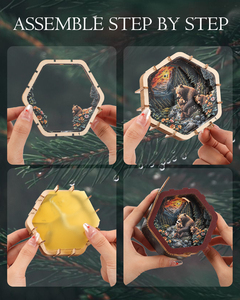 3D Wooden Puzzle Bear Family Night Light, DIY Hexagonal Paper Carving Lamp, Creative LED Desk Lamp Gift for Home Decor - Product Image 5