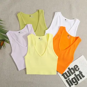 CUTENOVA 24TP011104 kualitas tinggi 2024 mode Yoga Jogger tanpa lengan baru leher V Tank Top kaus Wanita