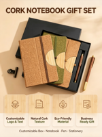 Coffret Cadeau d'Entreprise Écologique Premium : Carnet en Liège, Stylo en Bambou, Gobelet, Logo Personnalisé, Estampage à Chaud Doré, Boîte Cadeau d'Affaires