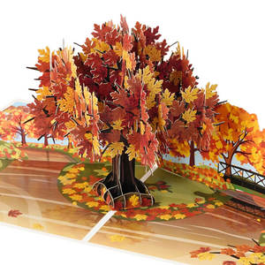 Biglietto d'Auguri 3D Pop-up con Design Albero Autunnale per Amanti della Natura, Foglie Dorate Vibranti, Ideale per Regali di Ringraziamento e Decorazioni per la Casa - Product Image 1