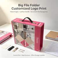 Gros Fichier Dossier Personnalisé Logo Imprimé Et Angles Métalliques Poignée En Cuir Document Fichier Boîte De Rangement 4 D Anneaux A4 Dossier
