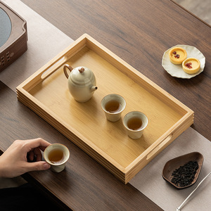 Bamboo Wood <b>Tea</b> <b>Tray</b> Rectangle With Handle For <b>Tea</b> Room Storage - Product Image 3