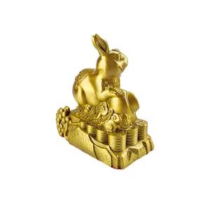 Chinese Traditional Brass Art Table Top Decoration Home Decor Golden Rabbit Copper Art Craft New House Gift Small Ornaments