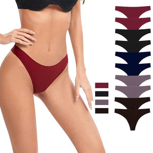 Traceless Tangas No Show Marque Privée Bikini Strings Personnalisés Sous-Vêtements Pour Femmes Culotte <span class=keywords><strong>String</strong></span> Sans Couture Lettre Personnalisée Logo Soie Glacée - Product Image 1