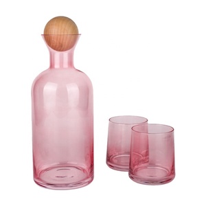 <span class=keywords><strong>Carafe</strong></span> à eau ou à <span class=keywords><strong>vin</strong></span> en verre soufflé à la main, couleur personnalisée avec couvercle en bois, ensemble de pichets à eau en verre pour boisson froide - Product Image 1