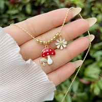Set produk baru asli kalung anting kombinasi jamur emas 18K berlapis tembaga kombinasi bertatahkan zirkon