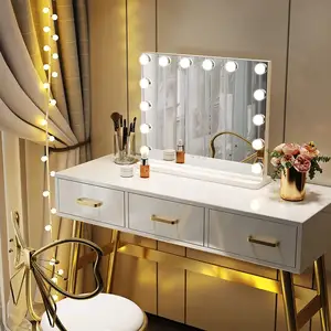 Three Color Lights Hollywood Makeup Mirror Dressing Table and Mirror Vanity Hollywood Makeup Standtravelmirror Leather Silver