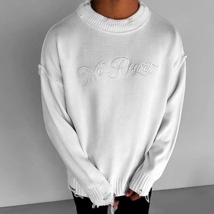 سترة بيضاء مخصصة للرجال مطرزة بالأسى سترة محبوكة ملابس شتوية للرجال - Product Image 1