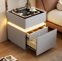 Table de chevet intelligente multifonctionnelle moderne avec LED, chargement sans fil, verrouillage par empreinte digitale dissimulé, 3 tiroirs de rangement pour chambre à coucher, assemblée