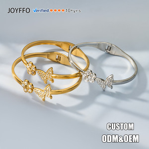 Pulsera de Mariposa con Flores al por Mayor, Brazalete de Cristal con Pedrería, Joyería de Moda, Brazalete de Acero Inoxidable para Mujer - Product Image 1