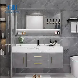 Vendita calda lavello da esterno di vetro Design semplice montaggio a parete mobili da bagno mobile da bagno con magazzino