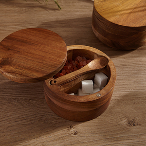 Boîte d'assaisonnement pour épices et sel en bois d'acacia naturel avec cuillère - Product Image 6