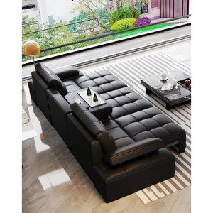 Artificial Leather Sectional Corner Sofa Bed Furniture Set Modern Design Massage Adjustable Features Compact for <b>Small</b> Spaces - Product Image 4